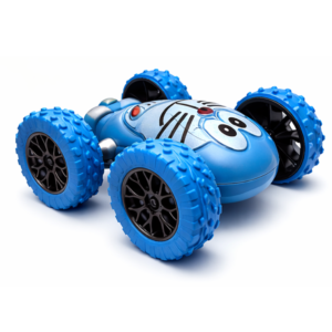 Blue cartoon monster car toy with big wheels and friendly face for kids play
