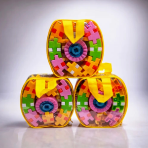Creative interlocking building blocks set for kids with colorful construction pieces and storage bag for creative learning and motor skill development