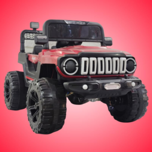 Kids electric ride-on jeep car with LED lights, music system, battery operated SUV toy, comfortable seat, and durable wheels for outdoor driving play