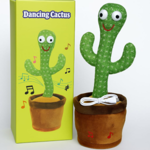Dancing cactus talking singing toy with LED lights, voice repeat function, interactive music, and soft plush material for kids entertainment and learning