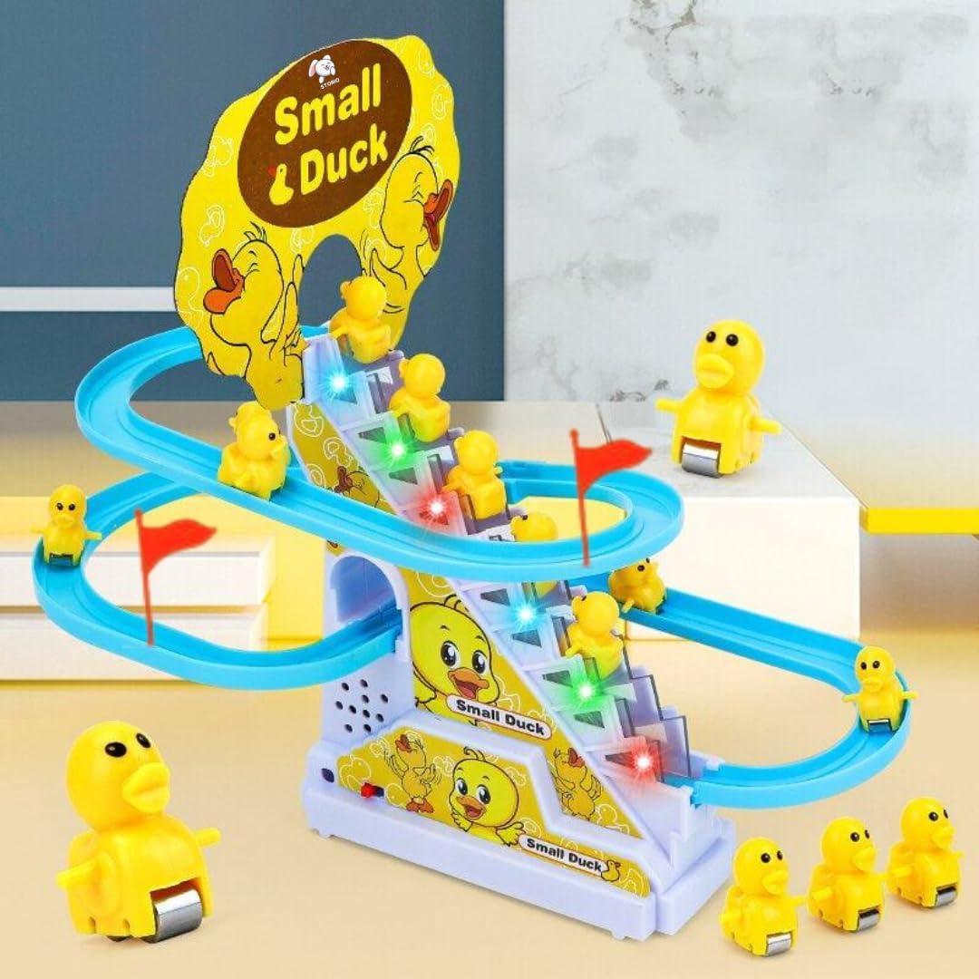 Musical duck climbing stairs toy with lights and sound for toddlers interactive moving duck baby activity toy