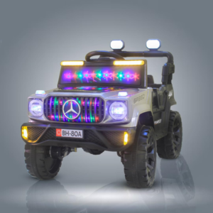 Kids 4x4 electric ride-on jeep SUV toy with LED headlights, music system, durable wheels, and battery powered realistic driving experience for outdoor play