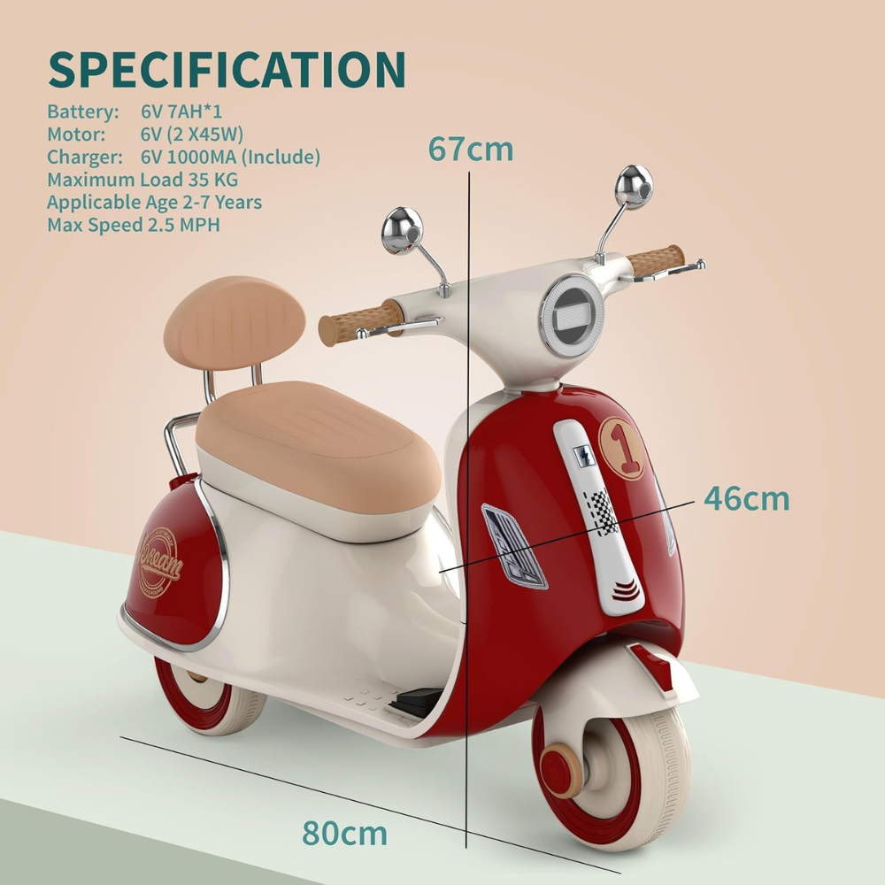 Kids Retro Electric Ride-On Scooter – Classic Vespa Style Battery Operated Toy - Image 5