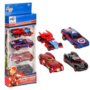 Superhero alloy die-cast toy car set pack of 5 metal mini cars for kids racing and imaginative play