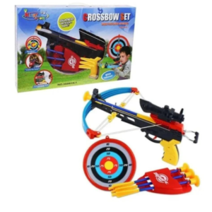 Kids crossbow archery set with colorful target board and safe suction darts for indoor and outdoor shooting game and focus building play