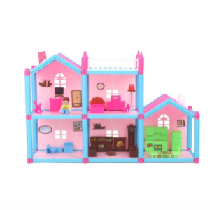 Multi level doll house play set with 78 pieces of furniture and accessories, detailed rooms, balconies, and pretend play mansion for kids