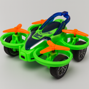 Green AeroDrone racing car toy with futuristic design and protective propeller rings for kids