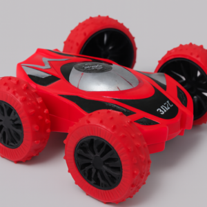 Red 360 degree stunt racing car toy with double side flip action and high grip tires for kids
