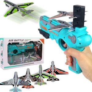 Air battle toy gun launching foam glider planes for kids outdoor play and coordination skills