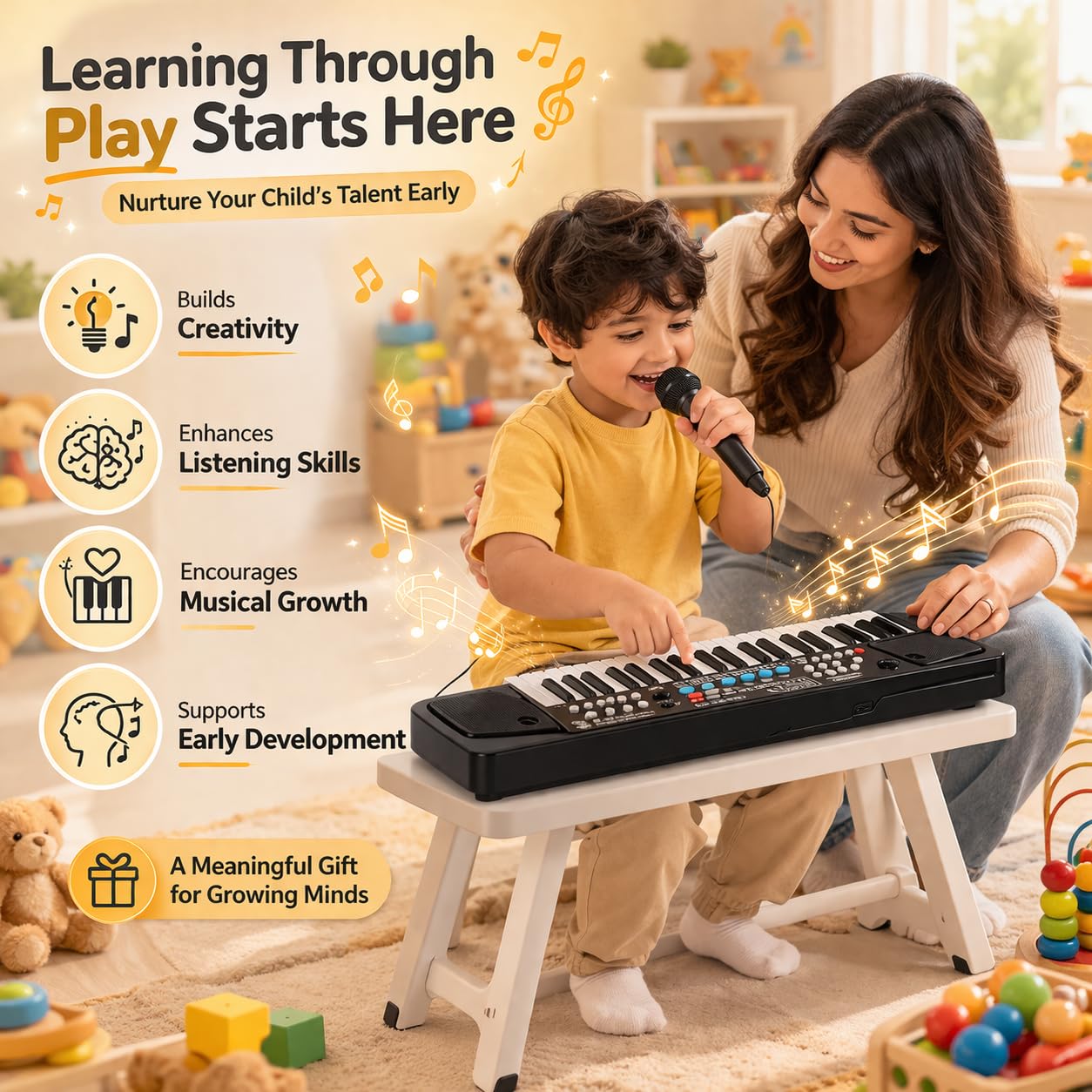 Kids 37-Key Musical Keyboard Piano with Microphone - Image 7