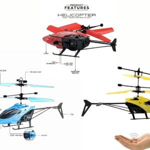 Red yellow and blue induction RC helicopters for kids by Khel Khilone Hub.