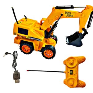 Yellow remote control excavator construction toy for kids by Khel Khilone Hub.