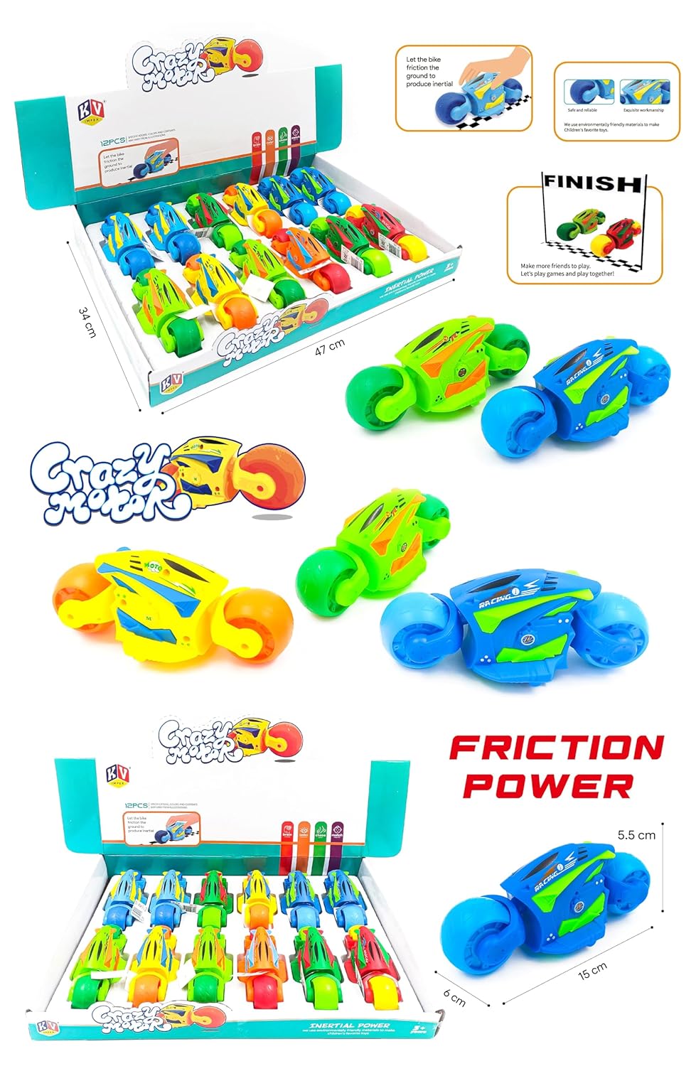 Crazy Motor: Push and Go Friction Toy Motorcycles - Image 3