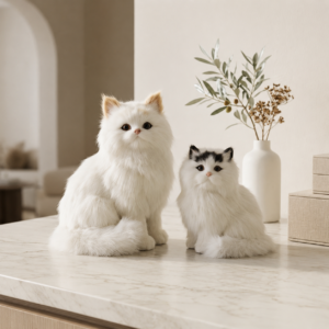 Premium Realistic Kitten Figurines (Pack of 2) – Soft Fur Decorative Cat Models